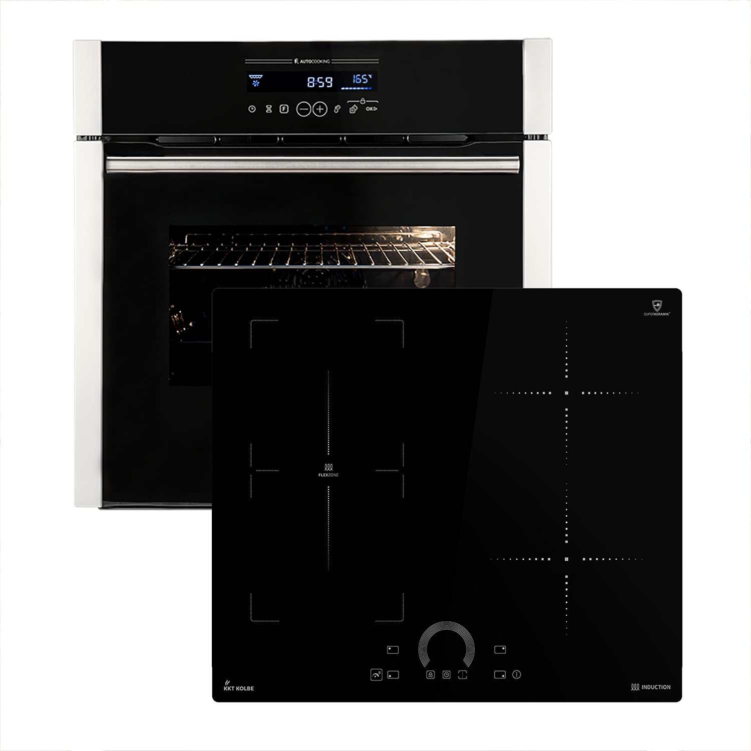 Autarkes Herdset: 60cm Einbaubackofen EB8016ED + 59cm Induktionskochfeld IH85901FZ | Katalyse | Drehspieß | Pizzafunktion | Grill | Heißluft | Teleskopauszüge | Automatik-Timer | SET8016IH592FZ