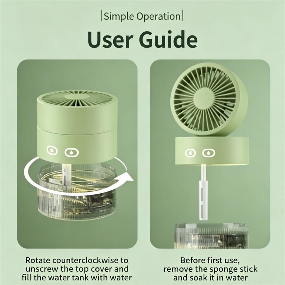 Mini Ventilatore Personale Nebulizzatore Con Luce Notturna, Ventilatore Pieghevole Ricaricabile Tramite Usb Con Umidificatore, 3 Velocità, Serbatoio Dell'acqua Da 350 Ml (Pink)
