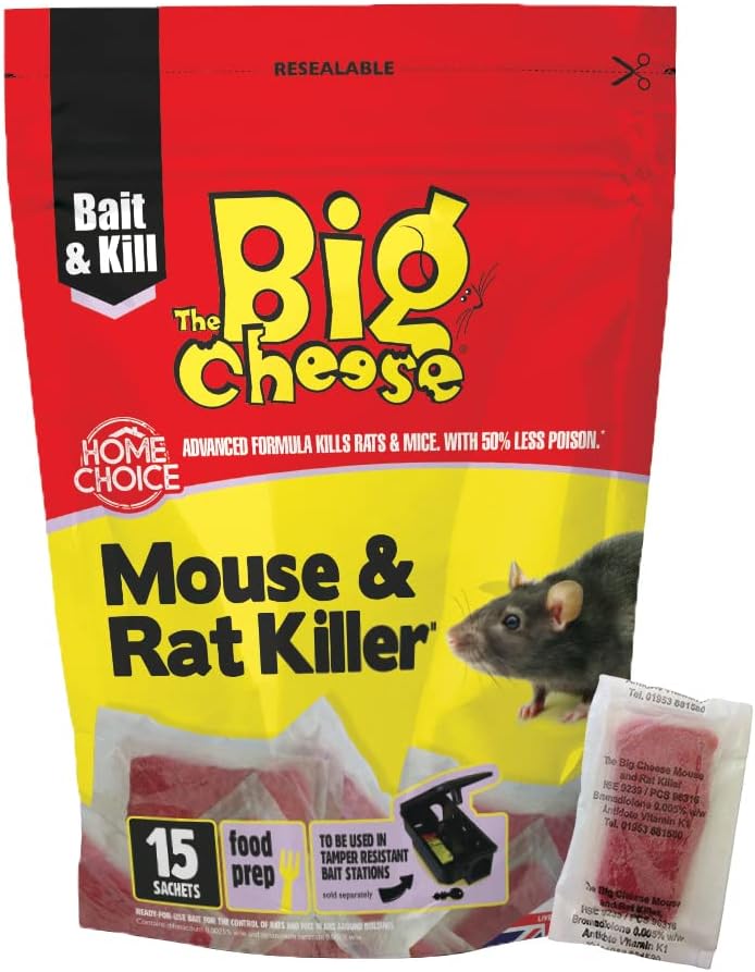 The Big Cheese Rat Killer and Mouse Killer Pasta Sachets (15 Pack) Rat Poison, Mouse Poison The Big Cheese Rat Killer and Mouse Killer Pasta Sachets (15 Pack) Rat Poison, Mouse Poison