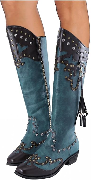 Amazon.com: Xudanell Botas de mujer hasta la rodilla, sexy, tacón de  bloque, tachonadas, de charol retro, botas de equitación para mujer : Ropa,  Zapatos y Joyería
