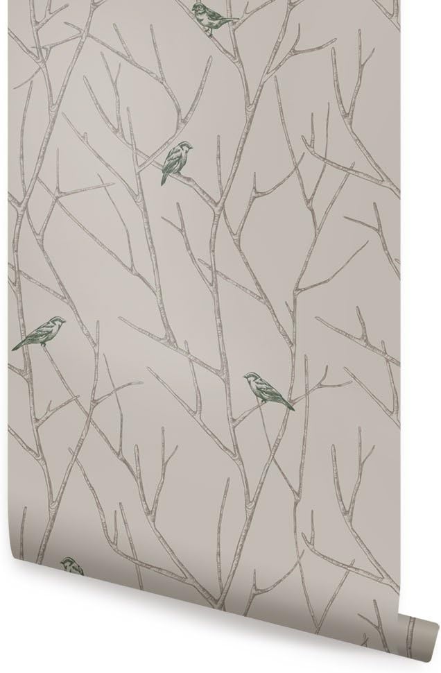 Simple Shapes Branch Birds Wallpaper - Blue - 2 ft x 9 ft - 6pk - Peel and Stick