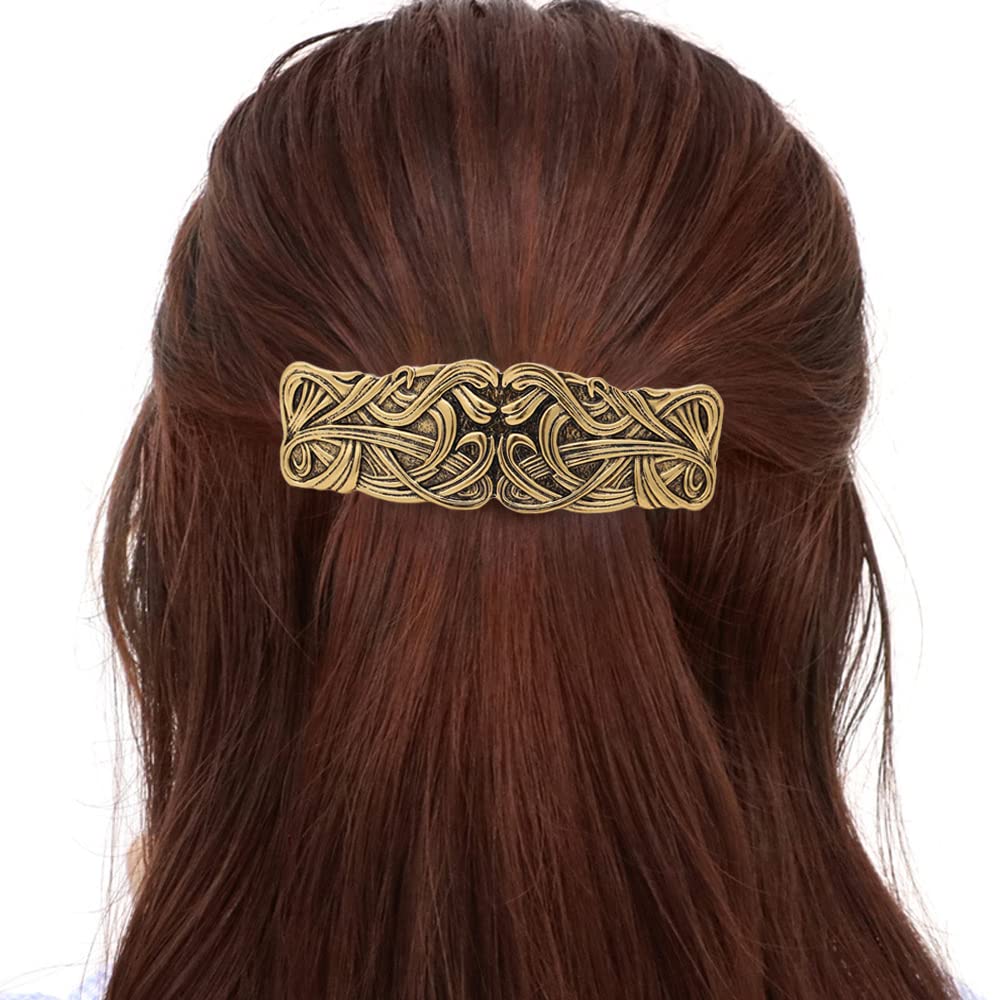 JKJF 2 Pcs Celtic Knot Barrette Vintage Hair Barrettes Metal French Hair Clips Engraved Headwear for Women Girls - Gold Silver Style 1: Vintage Knot #1
