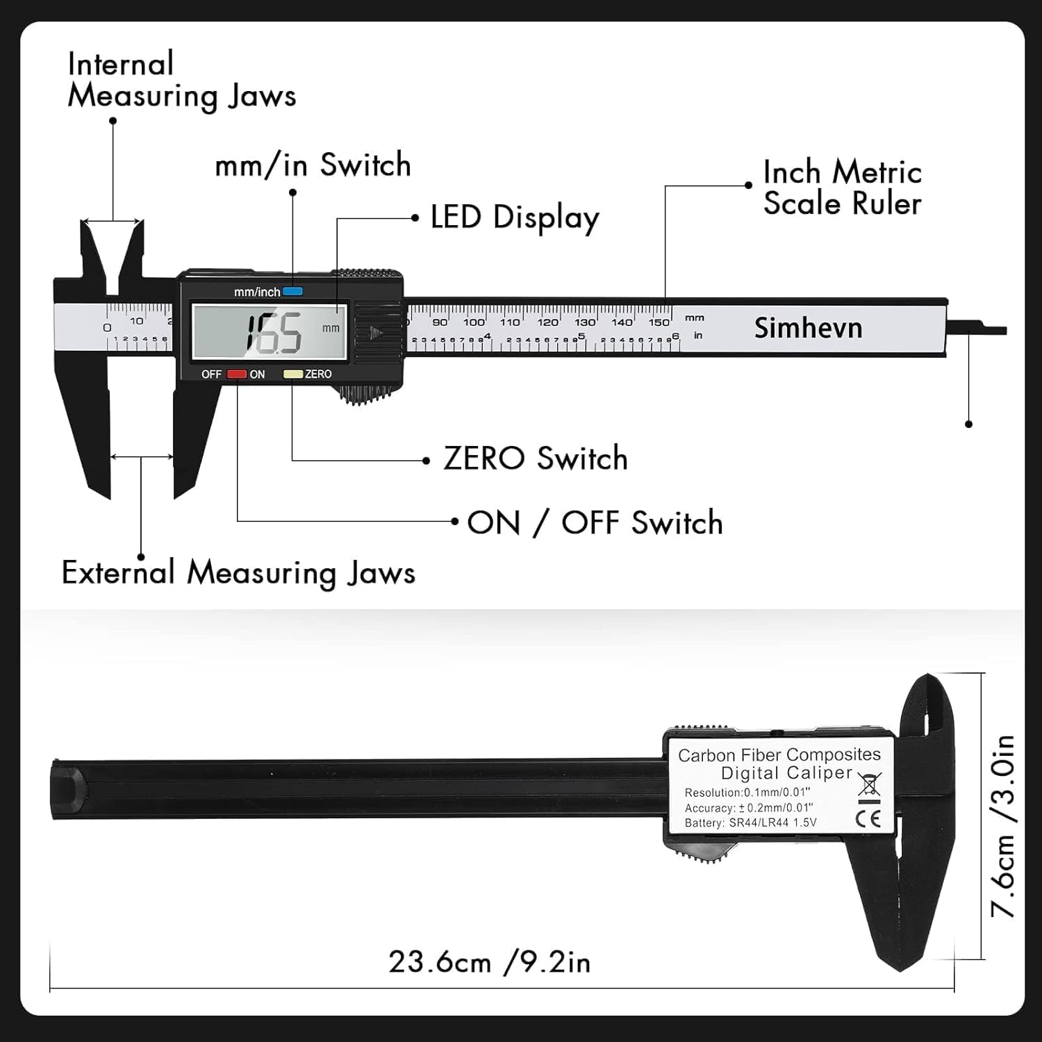 Maxismart Electronic Digital Calipers, inch and Millimeter Conversion,LCD Screen displays 0-6" Caliper Measuring Tool, Automatic Shutdown, Suitable for DIY/Jewelry (Digital Calipers) - Image 7 thumbnail
