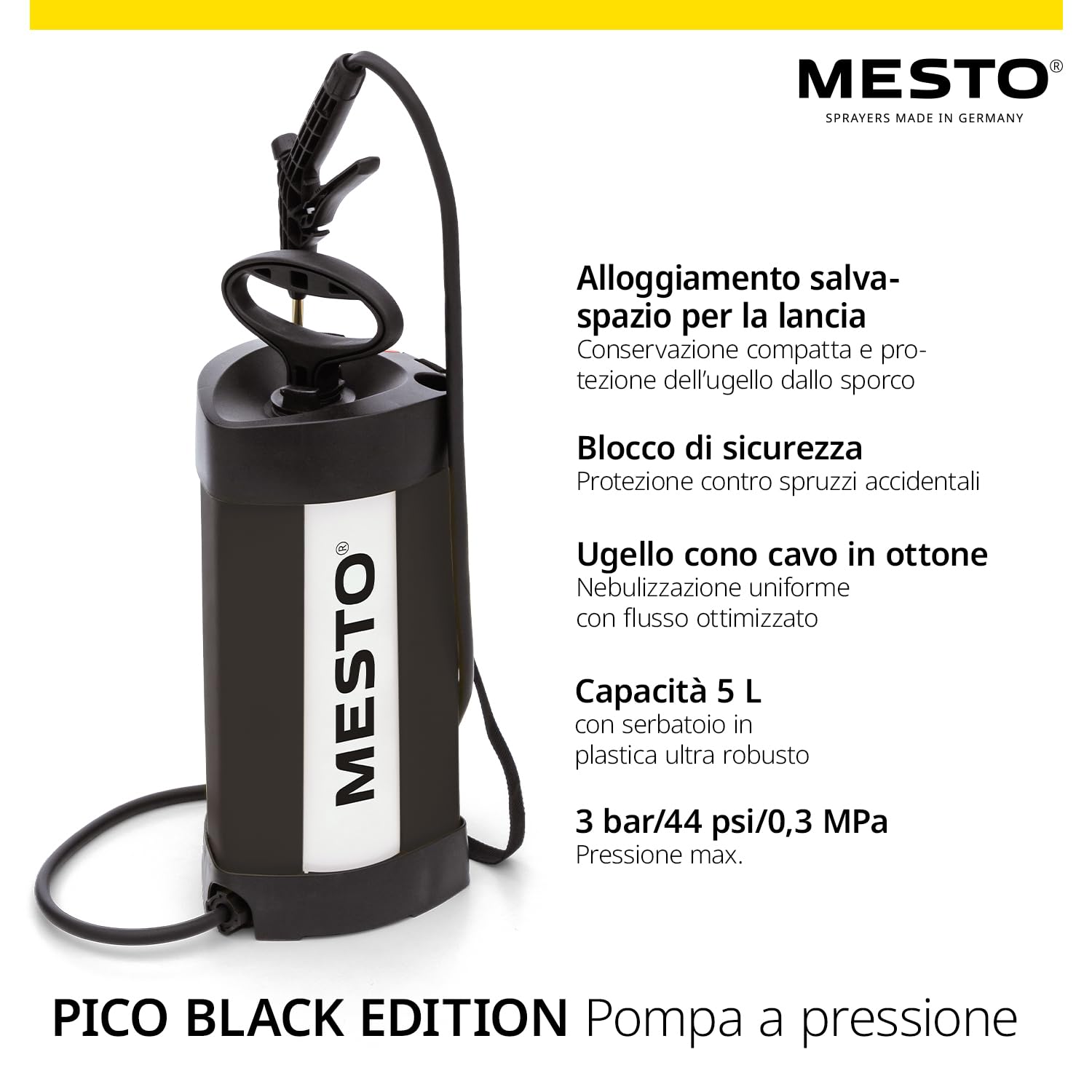 MESTO PICO Black Edition Drucksprühgerät 5L Set inkl. MESTO Regenmesser | Drucksprüher 3 Bar | Drucksprühflasche Haus & Garten | Pumpsprühflasche für Pflanzen | Unkrautvernichter & Pflanzenschutz