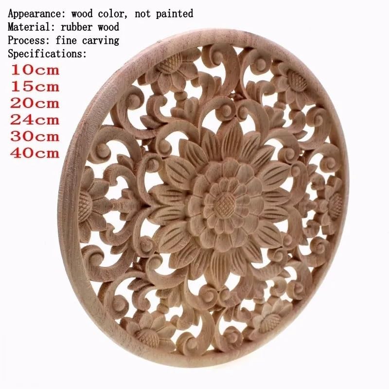 Ornamente FüR MöBel Geschnitzte Blumenschnitzerei, runde Holzapplikationen for Möbel, Schränke, unbemalte Holzleisten, Aufkleber, dekorative Figur(40cm)