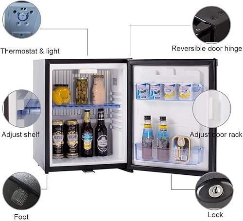 Miniatura 4 de Smad Mini nevera con cerradura, refrigerador compacto para dormitorio, oficina, sin ruido, 12 V/110 V, 1.0 pies cúbicos, color negro