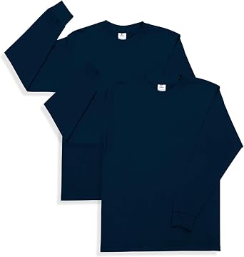 Yazbek Mens Heavy Weight 5.9-Ounce Crew Neck Long Sleeve T-Shirt Navy, Medium