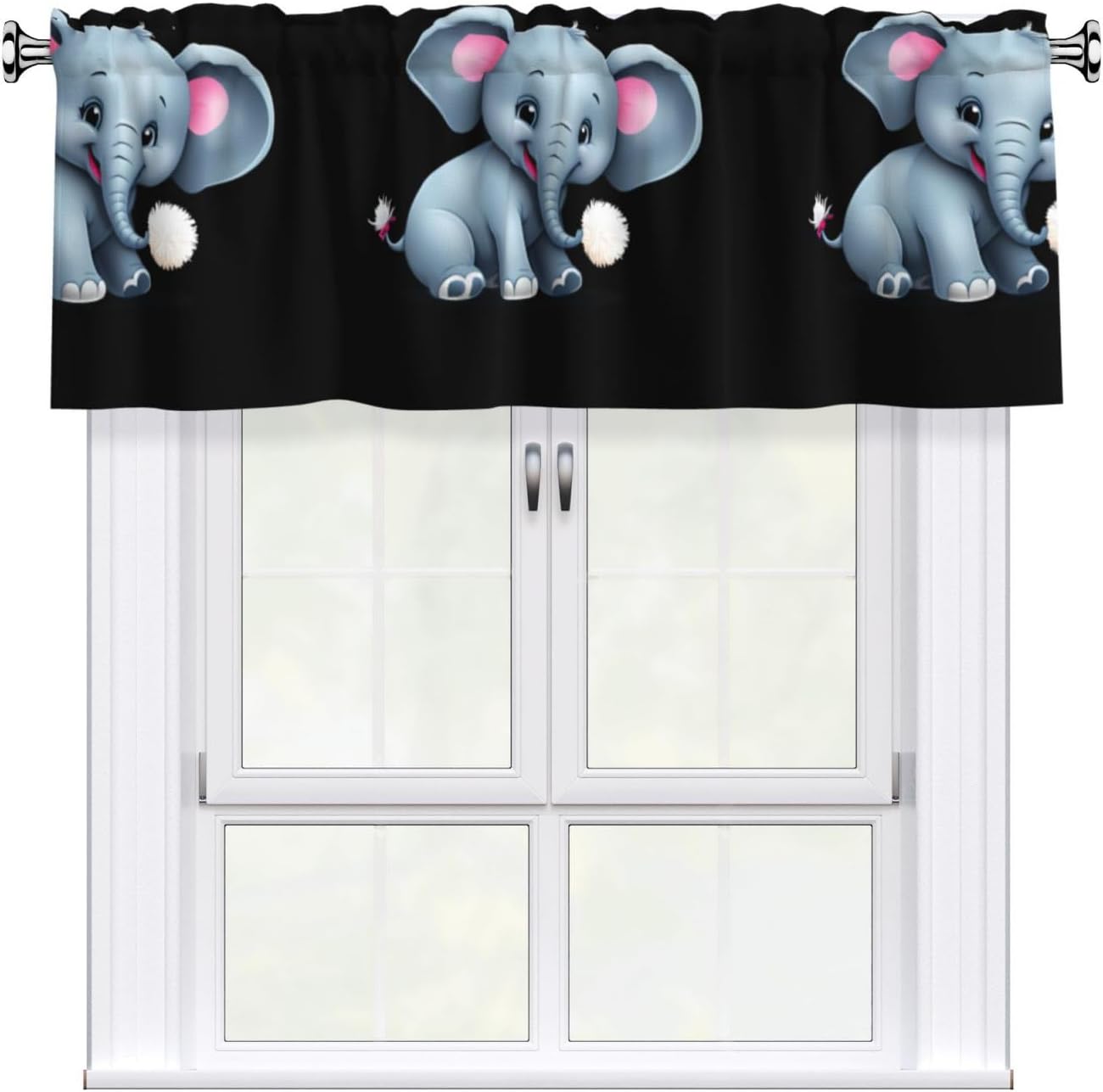 Baby Elephant Playing with Pompom Prints Short Curtains with Valance Rod 54x18in - Curtain Valance Kitchen Bathroom Laundry Room Studio - Home Decor