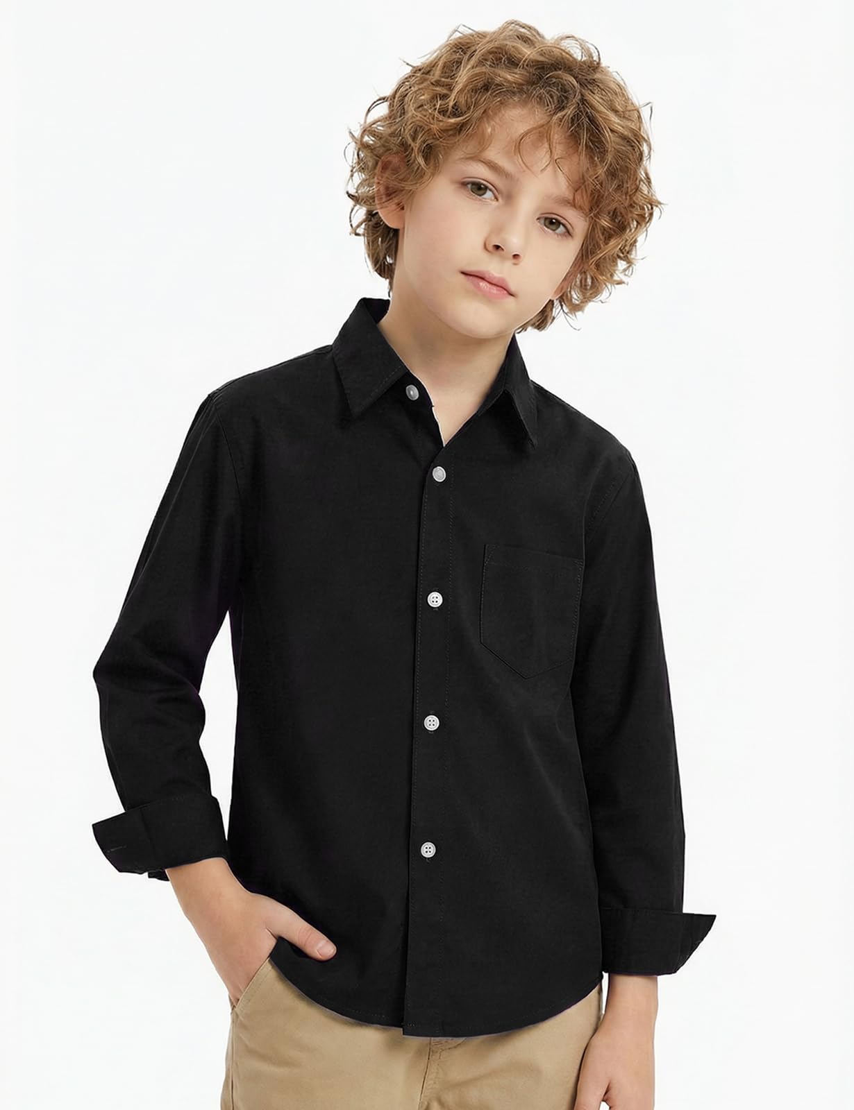 Spring&Gege Chicos Uniforme Manga Larga Abotonar Camisa para Niño (3-14 Años)