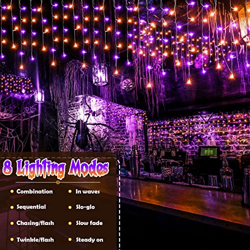 Hezbjiti Halloween Lights Decorations Outdoor Orange & Purple 400 Led 32.8 Ft 8 Modes 75 Drops Fairy String Curtain Lights For Halloween Decor Eaves Window Party Yard Garden Indoor #TOP2