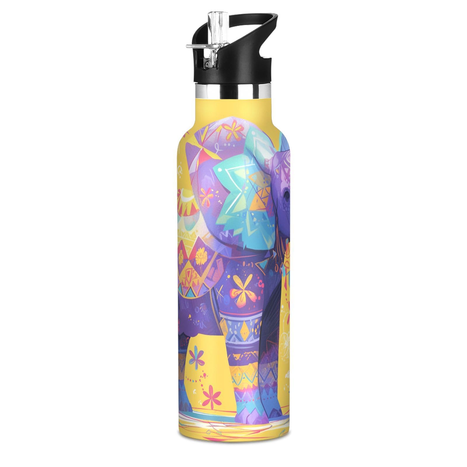 Kaaviyo Boys Pattern Elephant Decorated Vibrant Water Bottle Stainless Steel Jug Insulated Vacuum Cup For Girls(600Ml)