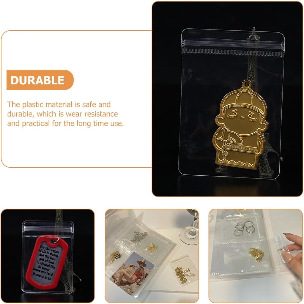 100pcs Portable Jewelry Keychain Sealing Bags Pvc Jewelry Storage Pouches for Necklace Ring