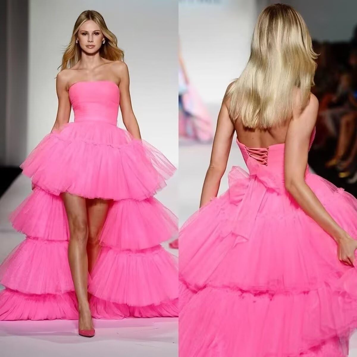 WDBFY Women's High Low Prom Dresses Puffy Tiered Tulle Evening Party Gowns Pageant Ball Gown