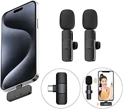 Microfone Lapela Sem Fio Profissional Duplo iPhone 15 15 Pro e 15 Max - Tipo C