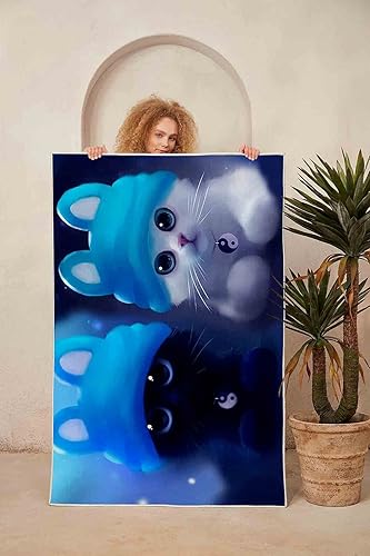 Miniatura 2 de LaModaHome Alfombra antideslizante Alfombra suave lavable a máquina con gato azul, para dormitorio, interior y exterior, resistente a las manchas