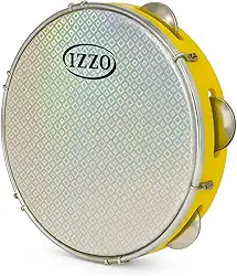 Pandeiro Izzo 10' ABS Amarelo com Pele Metalizada Corpo Leve e Resistente 6 Afinadores 5 Pares de Platinelas Flandres