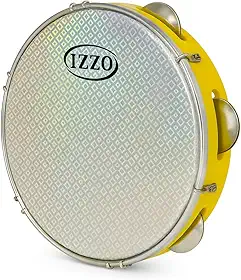 Pandeiro Izzo 10' ABS Amarelo com Pele Metalizada Corpo Leve e Resistente 6 Afinadores 5 Pares de Platinelas Flandres