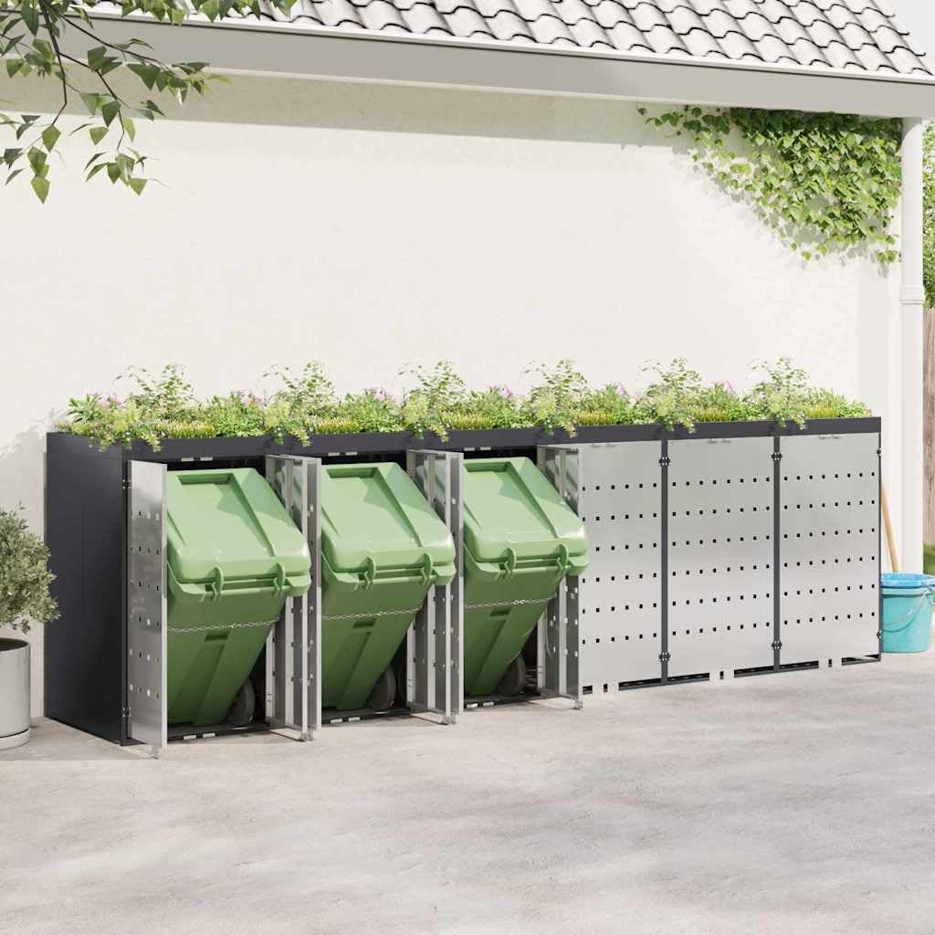 Genérico Almacenamiento de Cubos Wheelie para 3 Cubos Antracita,Casa y jardín,Productos del hogar,Accesorios para contenedores de residuos,Soportes para contenedores de residuos-3394787