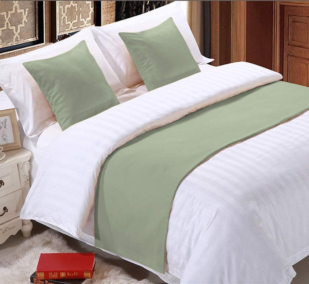 Craft Bedding Bed Runner 800 Thread Count Solid 3 Piece W_24" Scarf Protector Slipcover Bed Decorative Scarf (King (102 X 24) and 2 Pillow Shams (24 X 24), Sage)