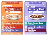 Grain-Free Flaked Wet Cat & Kitten Food Variety Pack – Real Tuna & Chicken in Broth – No Corn, Soy or Wheat – Omega-3s for Skin & Coat – All Life Stages (12 Pouches, Chicken & Ocean)