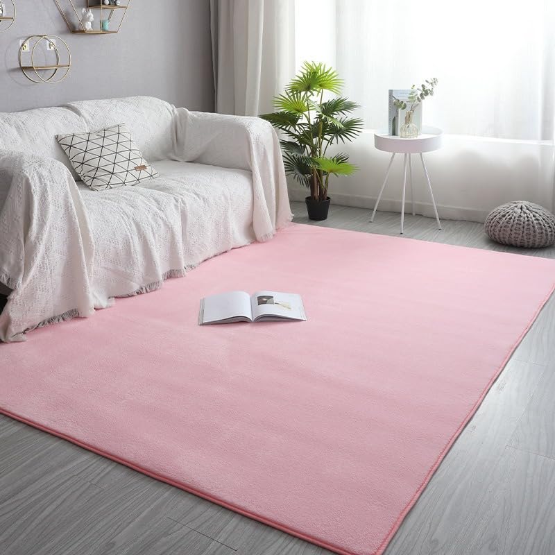 Tapis en peluche court rose 140x200cm grand tapis de sol de chambre salon enfant
