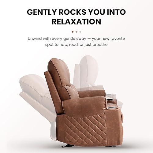 Miniatura 4 de Sillón reclinable de cuero con soporte para tazas, silla reclinable manual para sala de estar, asiento moderno de cine en casa con asiento acolchado