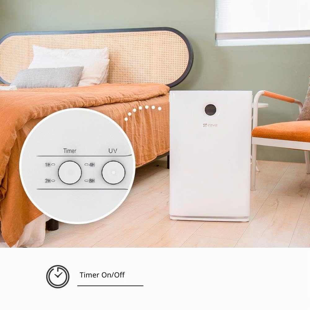 EZVIZ Purificatore d'Aria con Tecnologia UV-C che Uccide Batteri e Virus, Quattro Stadi di Filtraggio, Adatto per Ambienti Fino a 42mq