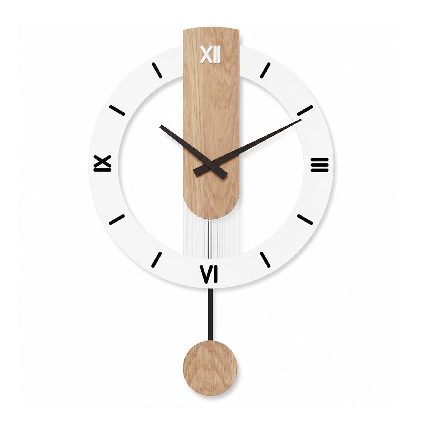 LANMOU Reloj de Pared Grande Salon con Pendulo, Marco Metalico Decorativo | Movimiento Quartz Silencioso para Estudio y Recibidor, Numeros Romanos Visibles, Moderno Blanco, 40 * 55cm