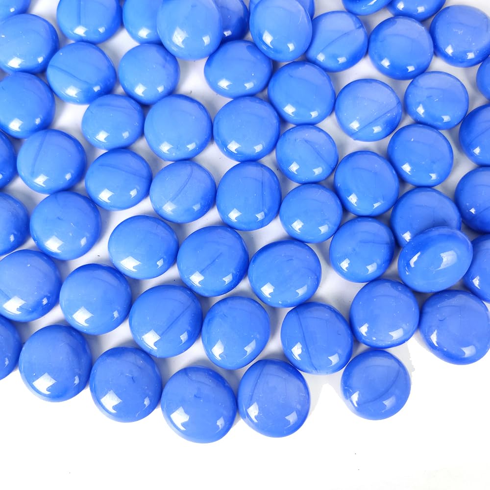 HappyFiller Blue Porcelain Flat Marbles 1 Lb, Glass Gems for Vase Filler