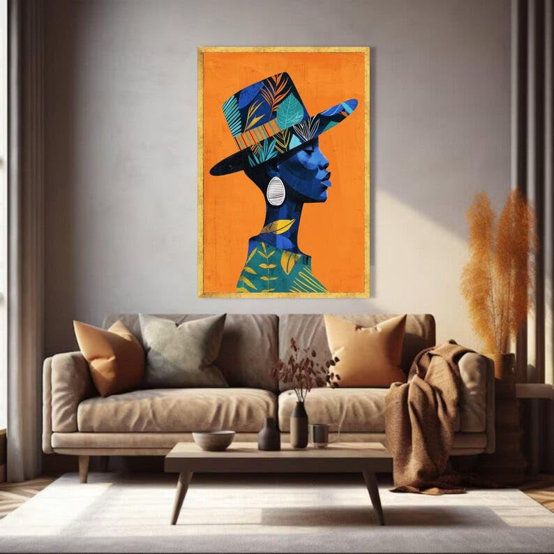 Toile murale décorative motif chapeau botanique affiche bleu 50x75 - 2