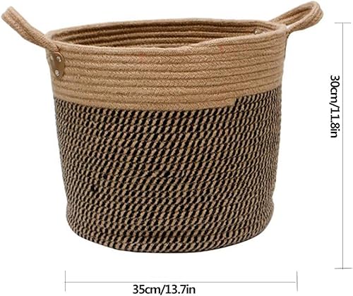Miniatura 5 de Cesta de almacenamiento de cuerda de cáñamo de algodón con asas, cesta de lavandería tejida, cesta de almacenamiento tejida de algodón natural para