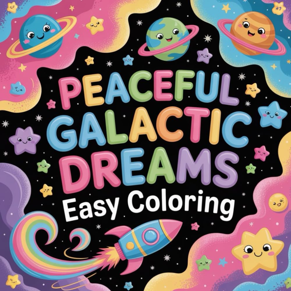 Peaceful Galactic Dreams Easy Coloring: cute coloring book for kids, coloring book for adults, kawaii coloring book, Coloring Book for Adults and Kids, Bold and Easy