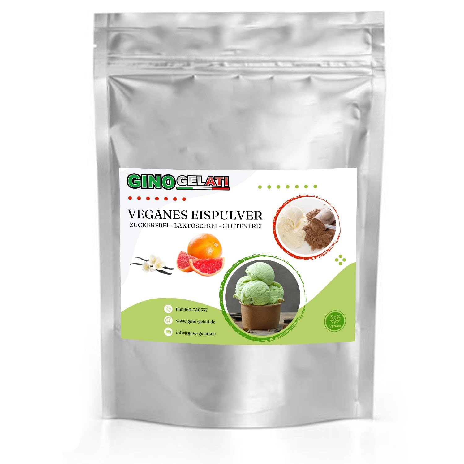 Gino Gelati Vanille Veganes Eis Pulver Zucker-, laktosefrei, schnelle und einfache Zubereitung, Made in Germany, Eiscreme selbstgemacht, ohne Zucker (10 Kg, Vanille Grapefruit)