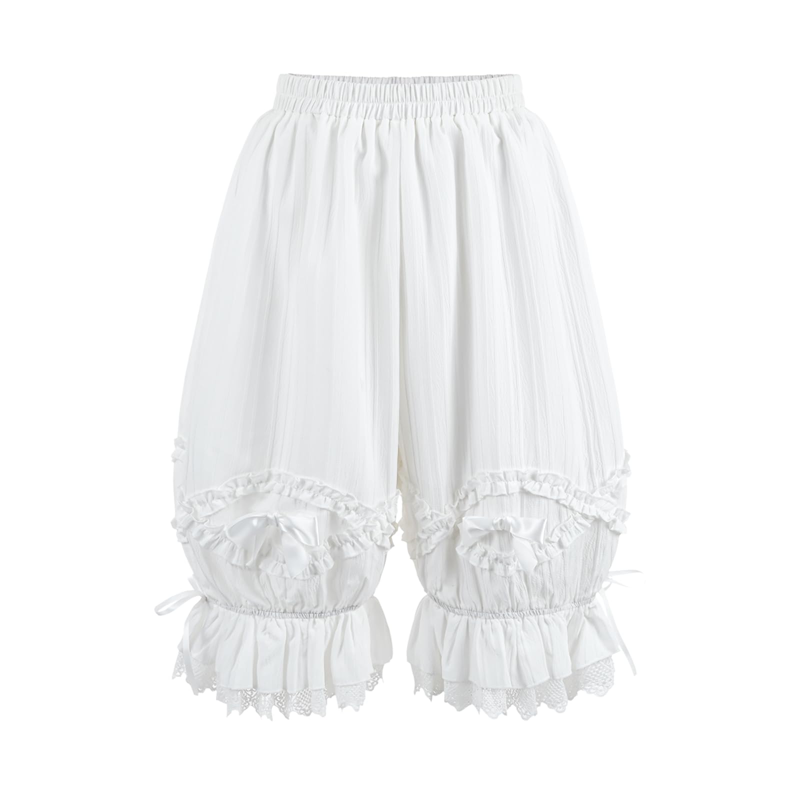 Fiamll Cute Bloomers Shorts Women's Pyjama Bottoms with Ruffles Victorian Stylish Baggy Shorts Bermuda Trousers Short White