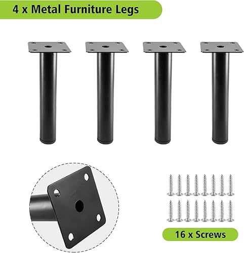 Miniatura 9 de Patas negras para muebles de 7.5 pulgadas  7.480 in, 4 patas modernas para sofá, patas de repuesto para gabinete, patas de metal resistentes con