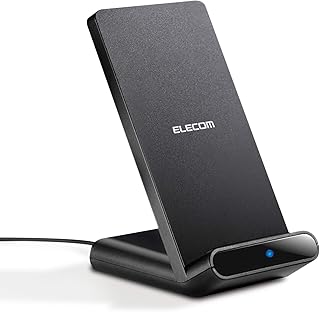エレコム ワイヤレス充電器 Qi 2枚コイル 【横置きでも充電可能】(iPhone/Android 5W対応) 卓上 スタンド 認証取得 ブラック W-QS05BK