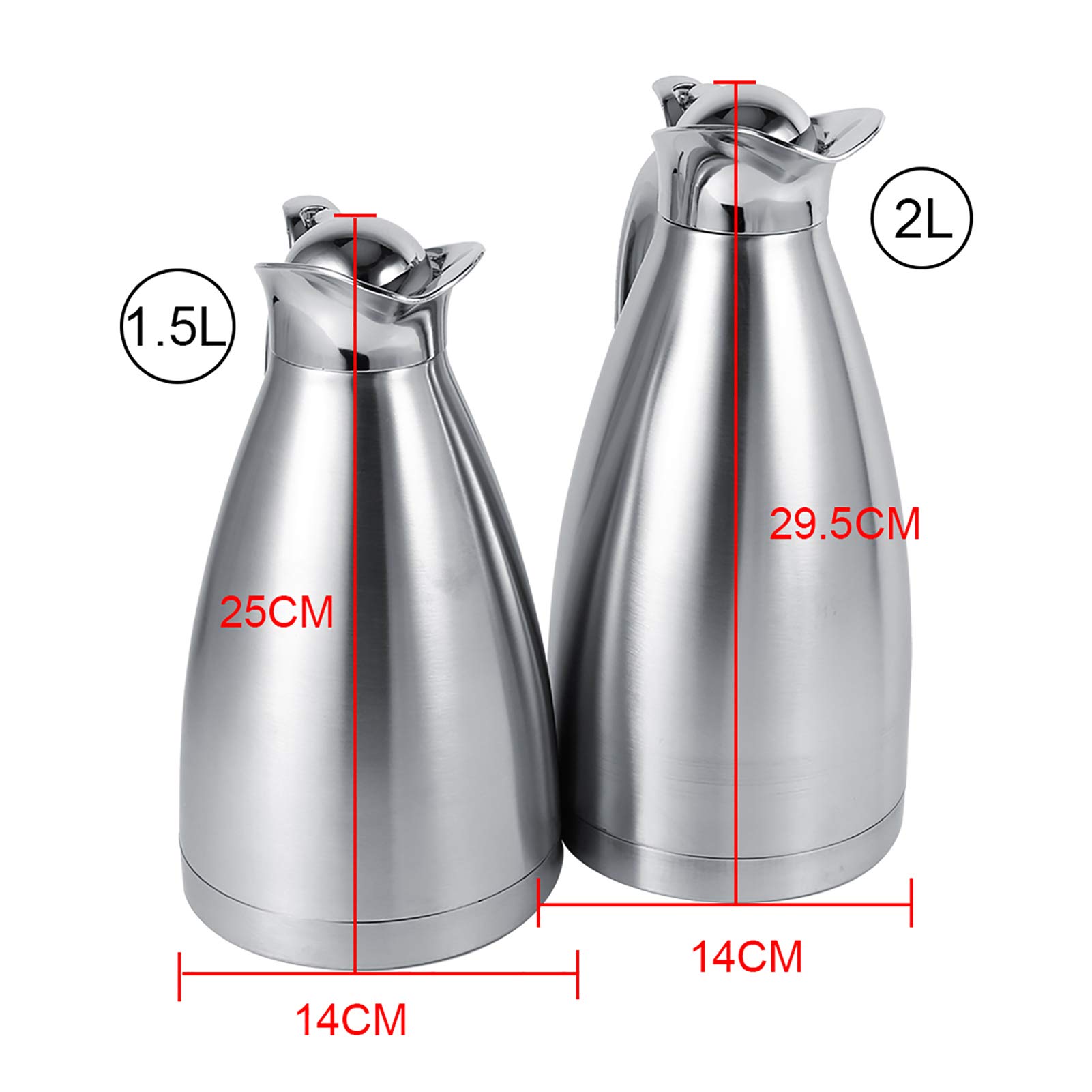 Tyenaza Thermos, Pot Pichet isotherme café théière double paroi thermos isolé sous vide bouteille d'eau chaude en acier inoxydable(#2L-Argent)