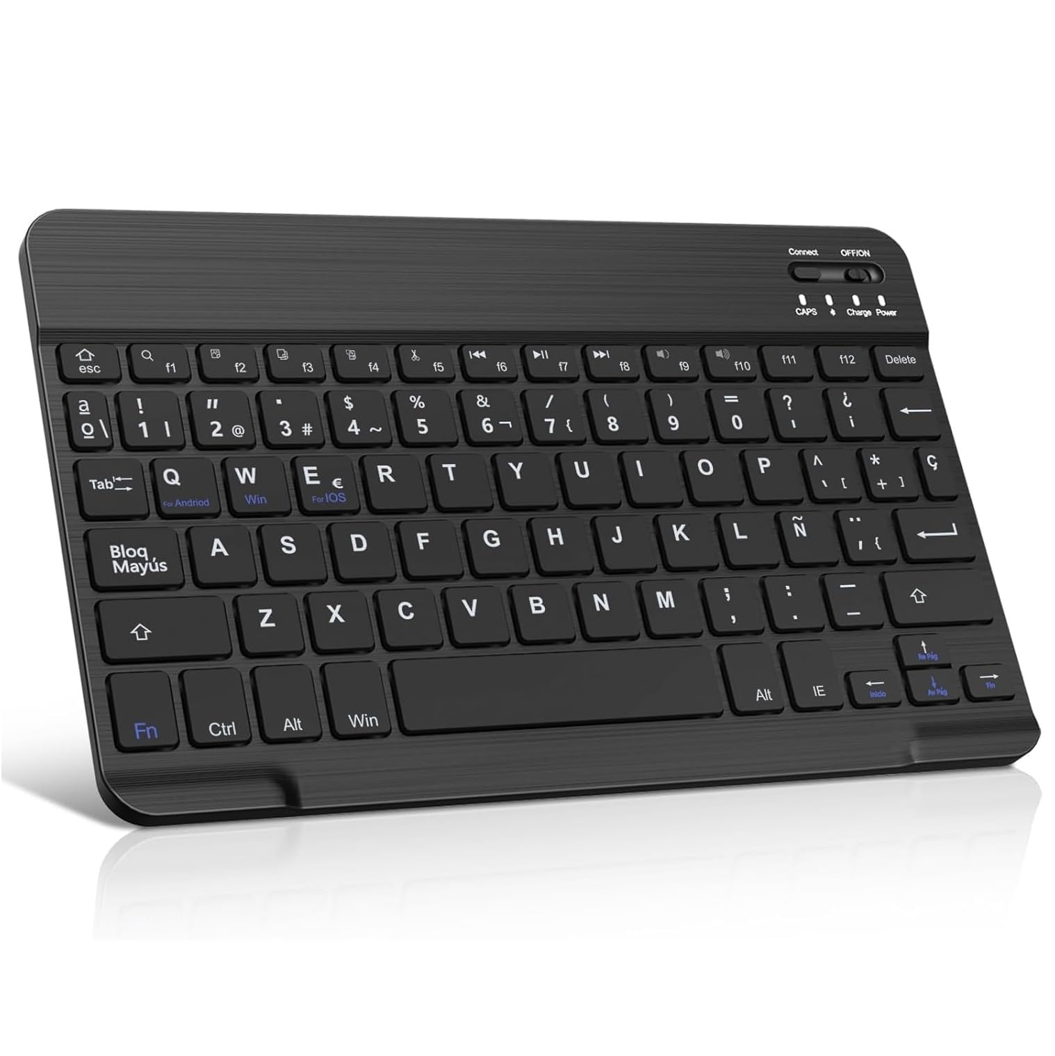 COSHANO Teclado Español Ñ Bluetooth Inalámbrico para iPad iOS/​Tablet Android, Teclado Bluetooth de 10 Pulgadas Inalámbrico Portátil para Samsung/​Huawei/​Lenovo/​Xiaomi- Negro Ultra-​Slim
