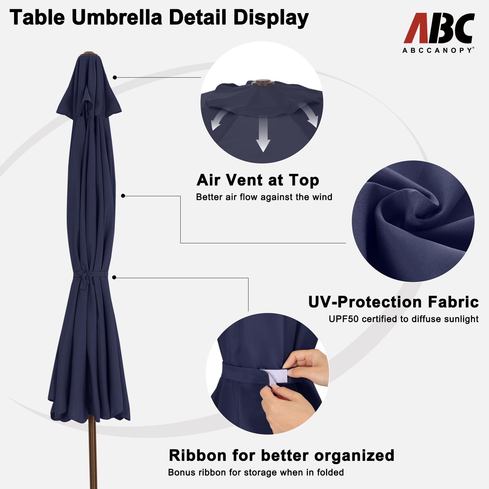 ABCCANOPY Sombrilla de patio de 2,3 m con inclinación y manivela para jardín, terraza, patio trasero y piscina, azul marino