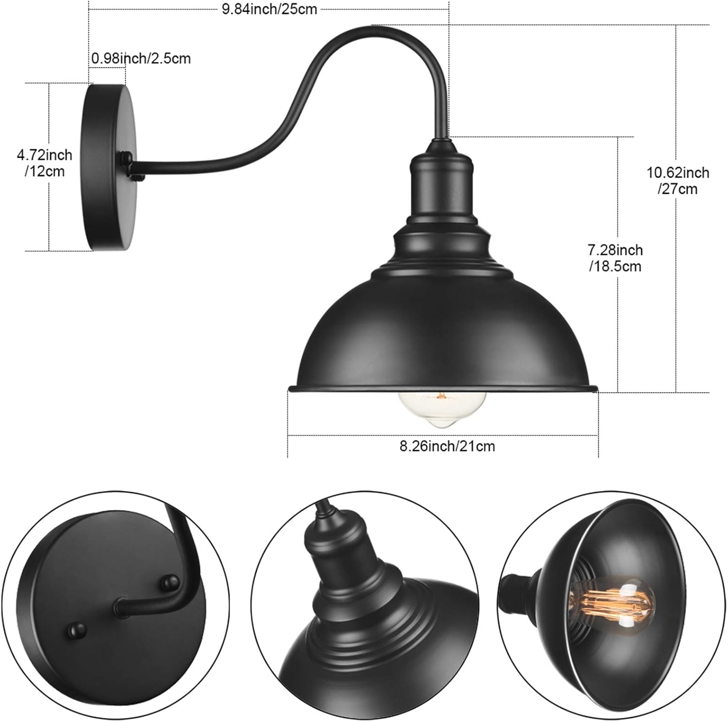 Black Wrought Iron Gooseneck Barn Wall Sconce