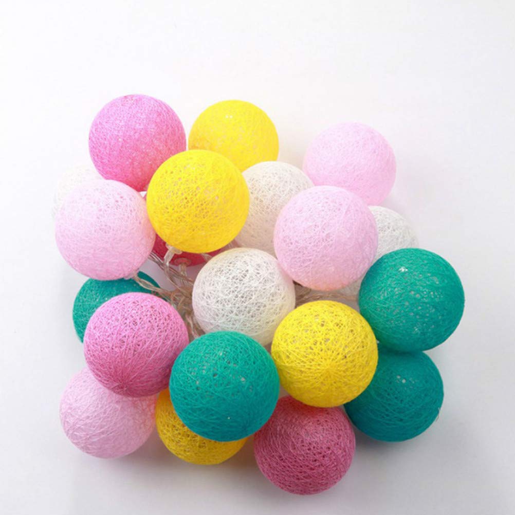 LED Cotton Ball String Lights Xmas Fairy Lights Christmas Decoration Battery Operated for Indoor Outdoor New Year Holiday Wedding Party Bed Decor Garlands (Contrast Color,4.8M/30LED)