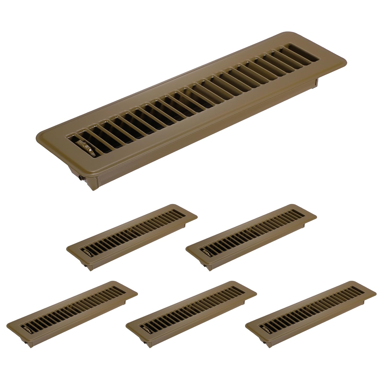 PATIKIL 2x12 Inch Floor Vent Covers, 6 Pcs Floor Registers Heavy Duty Metal Walkable Air Vent Covers Easy Adjustable Air Supply Lever for Home Office Wall Ceiling Grilles, Brown