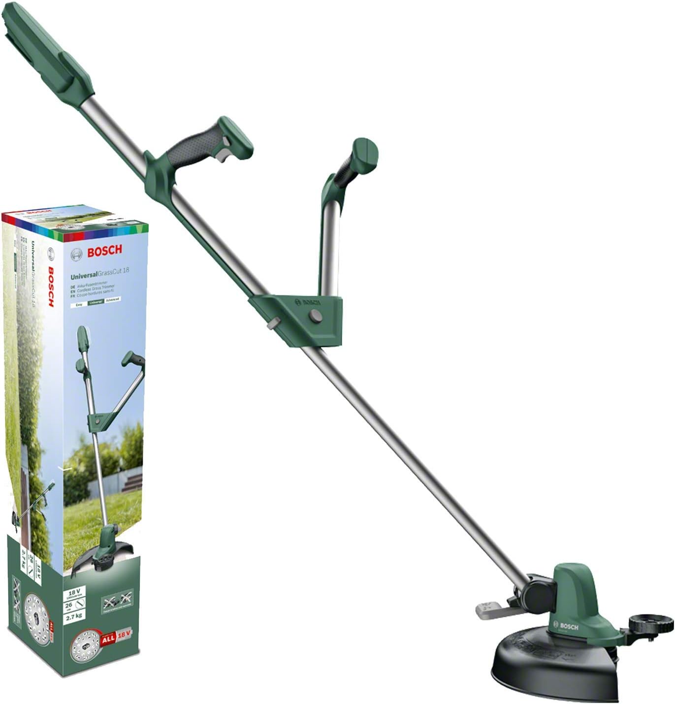 Bosch Grass Trimmer UniversalGrassCut 18 (Without Battery, 18 Volt System, Cutting Diameter: 26 cm, Adjustable Handles, in Carton Packaging)