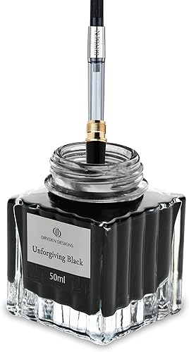 Miniatura 3 de Dryden Designs Botella de tinta para pluma estilográfica, edición de lujo, flujo suave, diseño compacto, 1.7 fl oz, color negro implacable