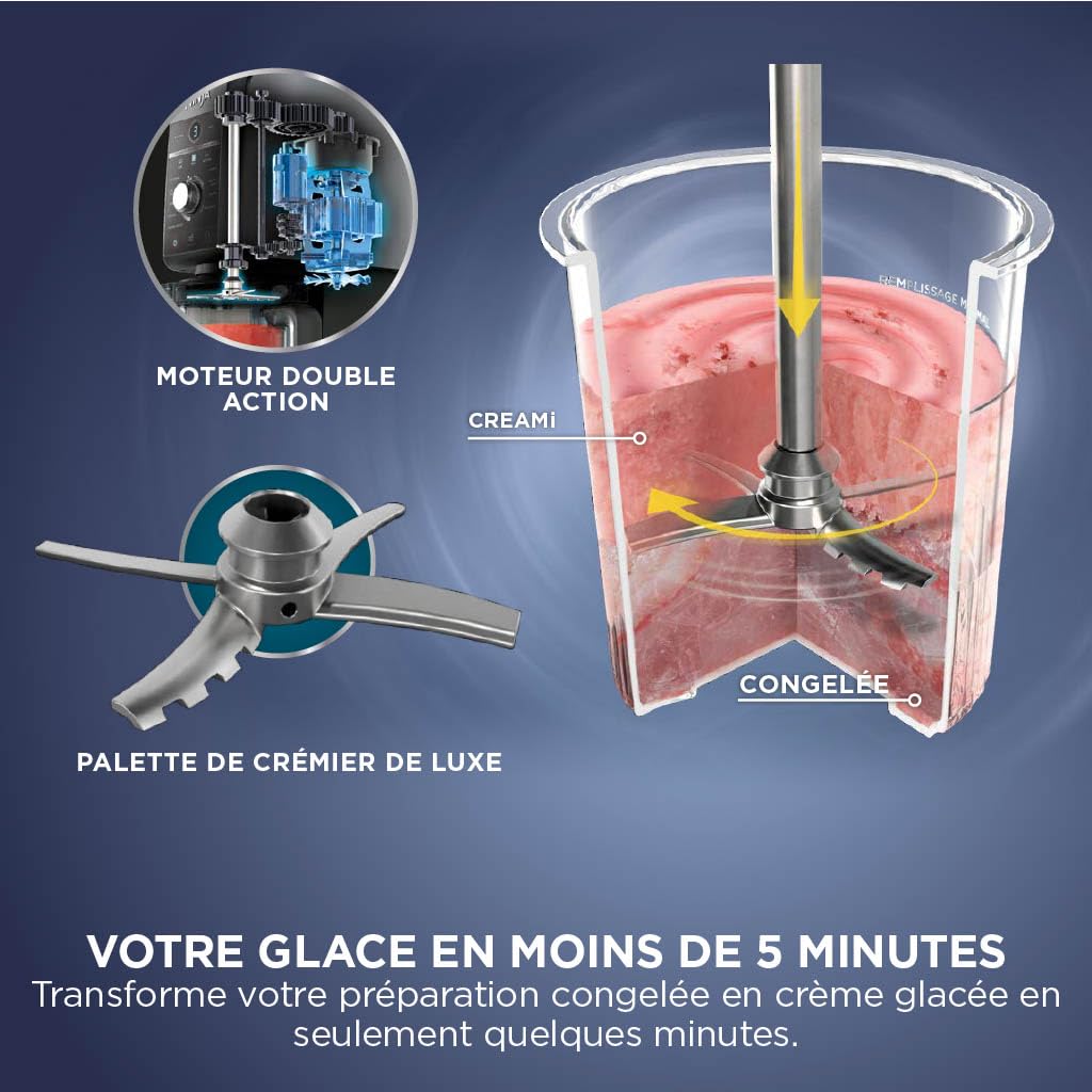 Ninja CREAMi Deluxe Machine a glace et sorbetière, 2 bacs, 10 fonctions, crème glacée, yaourts glacés, des milkshakes, des slush, Pièces amovibles lavables au lave-vaisselle, Stone/Or NC502EUSTGD