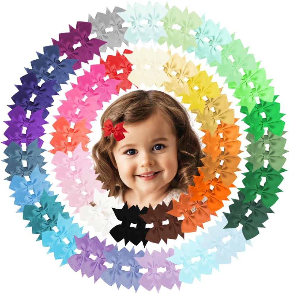 ベビーヘアクリップ、80個 2インチ 総裏地付きヘアリボン 女の子用 幼児用ヘアアクセサリー ワニヘアクリップ 女の子 幼児 赤ちゃ