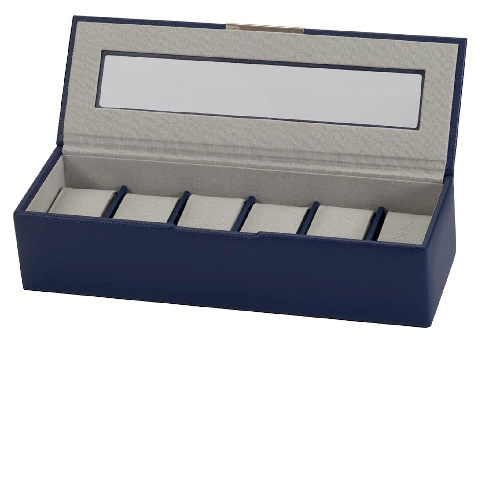 Mele And Co Men's Navy Blue,White,Grey Jack Navy Blue Six Watch Box With Glass Lid - Boxed