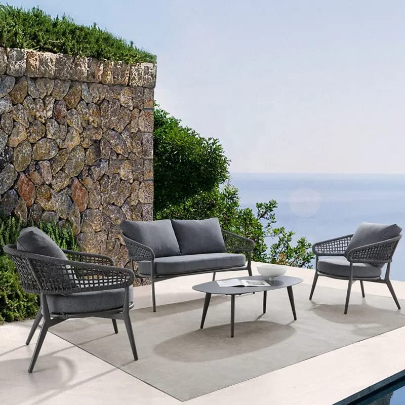 Image of DEVOKO Outdoor Furniture Collection Bistro Set with Cushion 4-Piece Rope Patio Backyard Living Set with Center Table in Grey Color