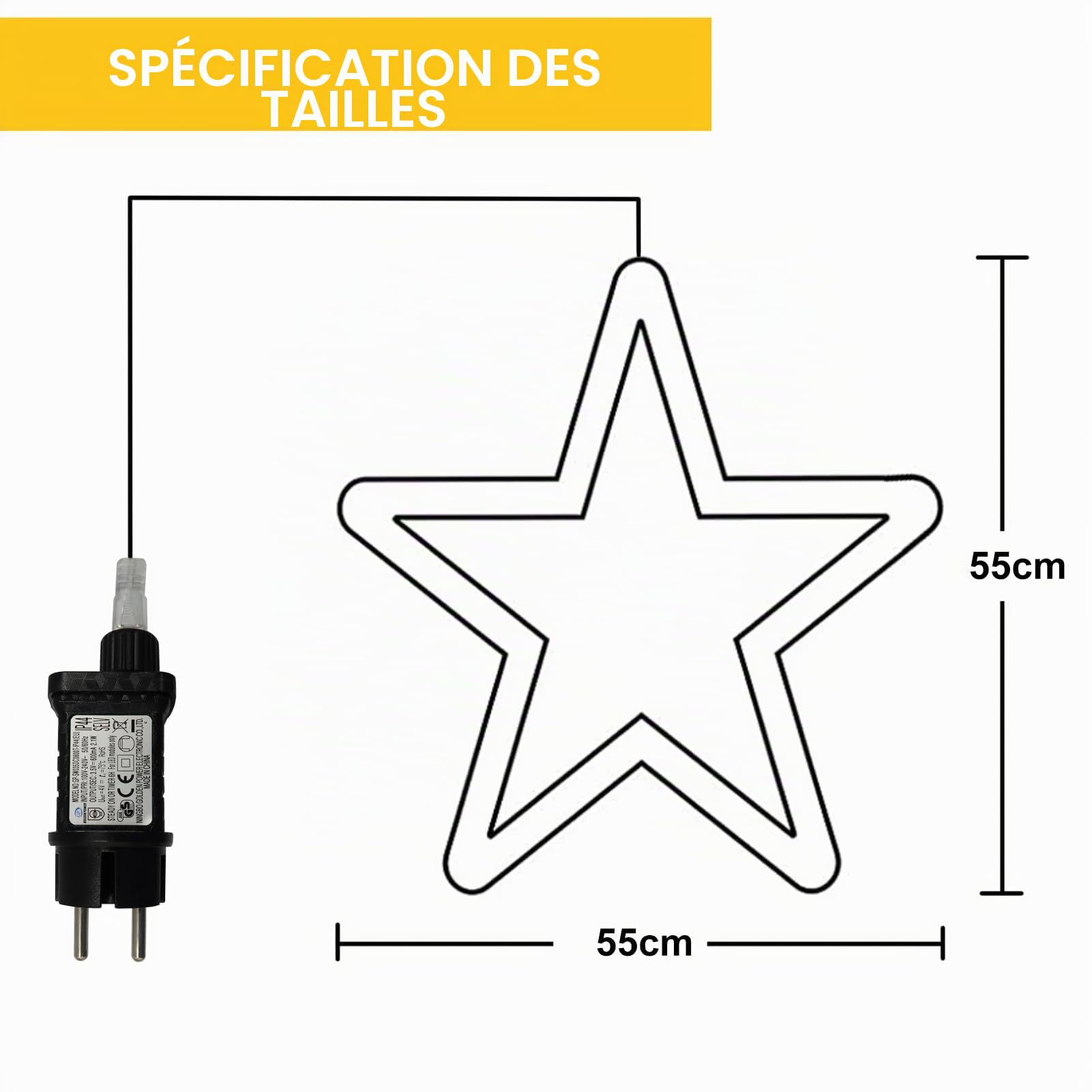 DBFAIRY Étoile de Noël - 40 LED - Éclairage de Noël avec minuterie - Étanche - Grande étoile lumineuse - Avec prise pour l'intérieur et l'extérieur - Décoration de Noël (blanc chaud)