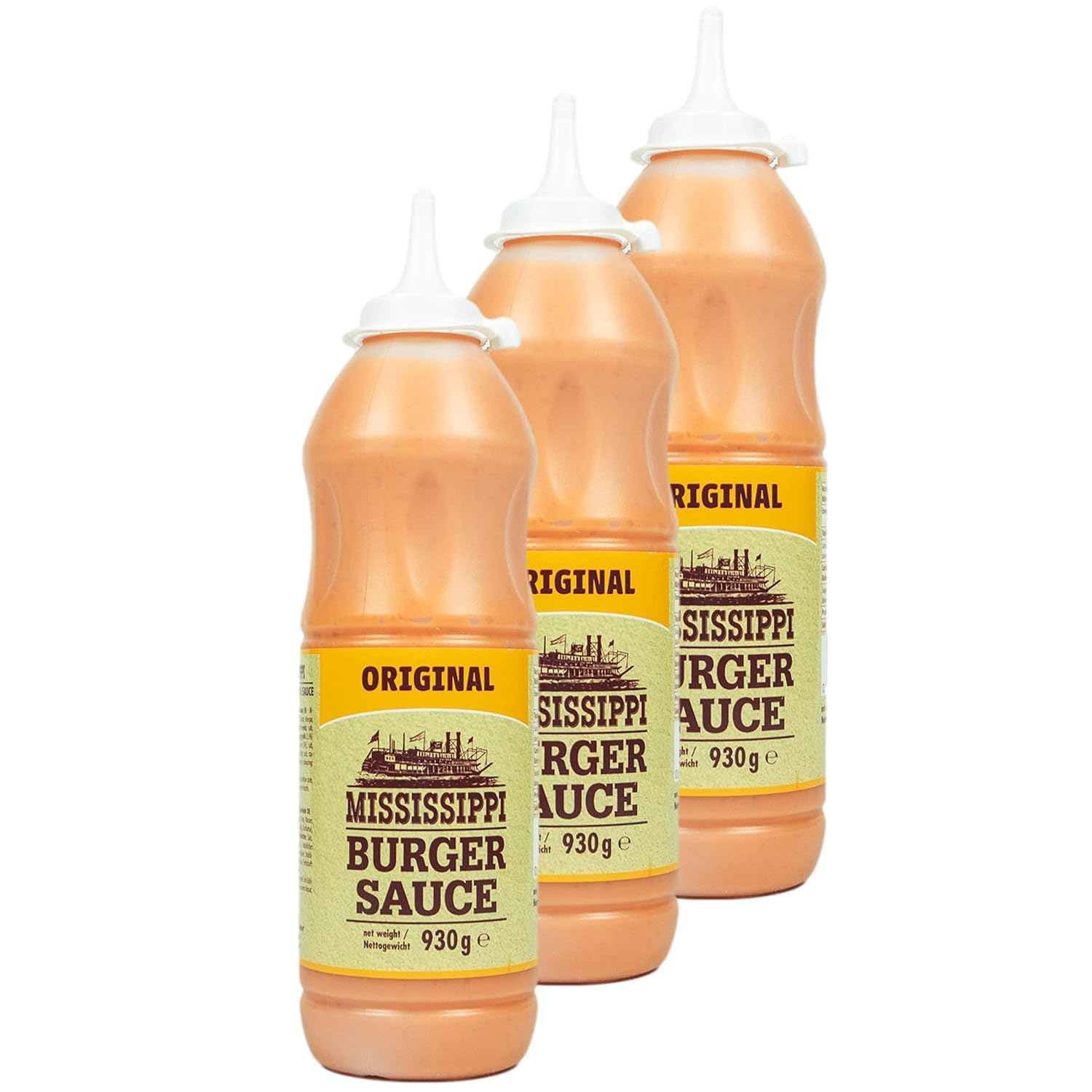 Mississippi - 3er Set Burger Sauce Squeeze "Original" 930g - Würzig cremige Burgersauce - Premium Hamburger Soße ideal auch für Sandwich, Gegrilltem und als Dip
